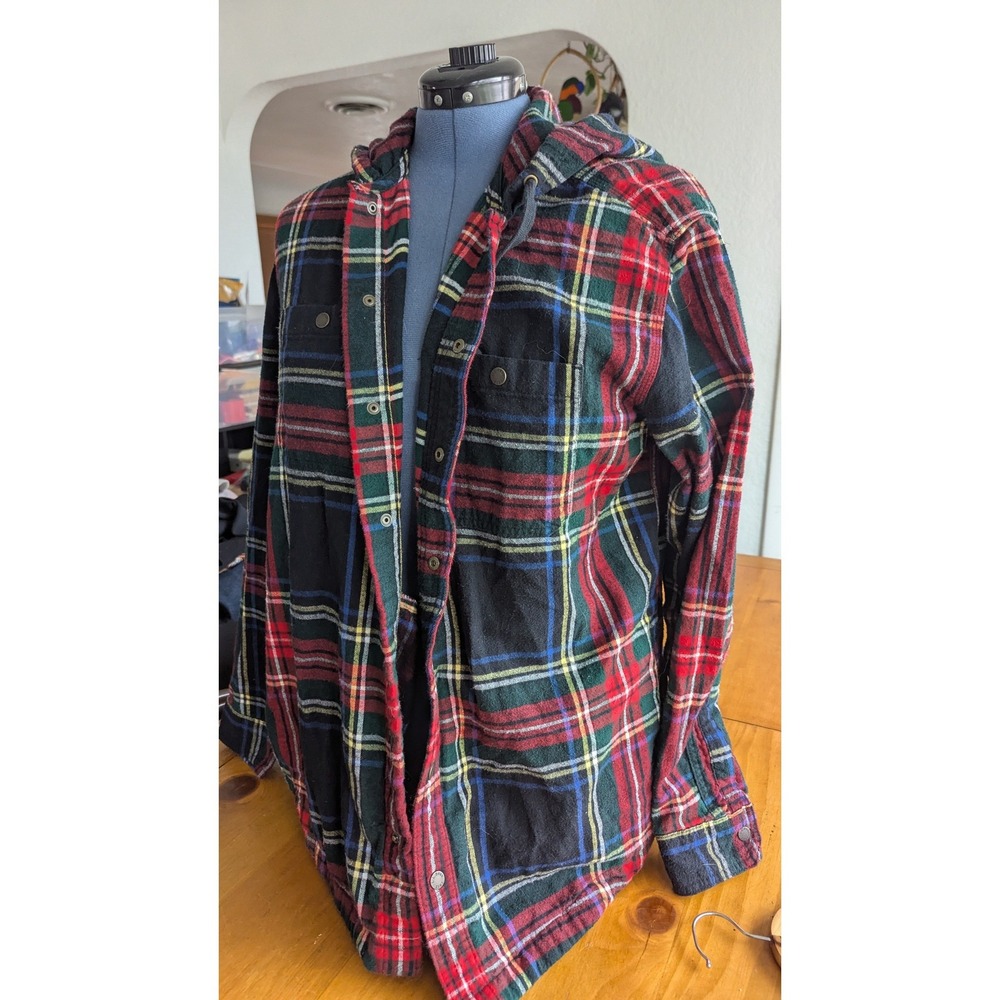 LL Bean‎ Hooded Flannel Shirt Mens Large Slightly Fitted Plaid Snap Front 508169